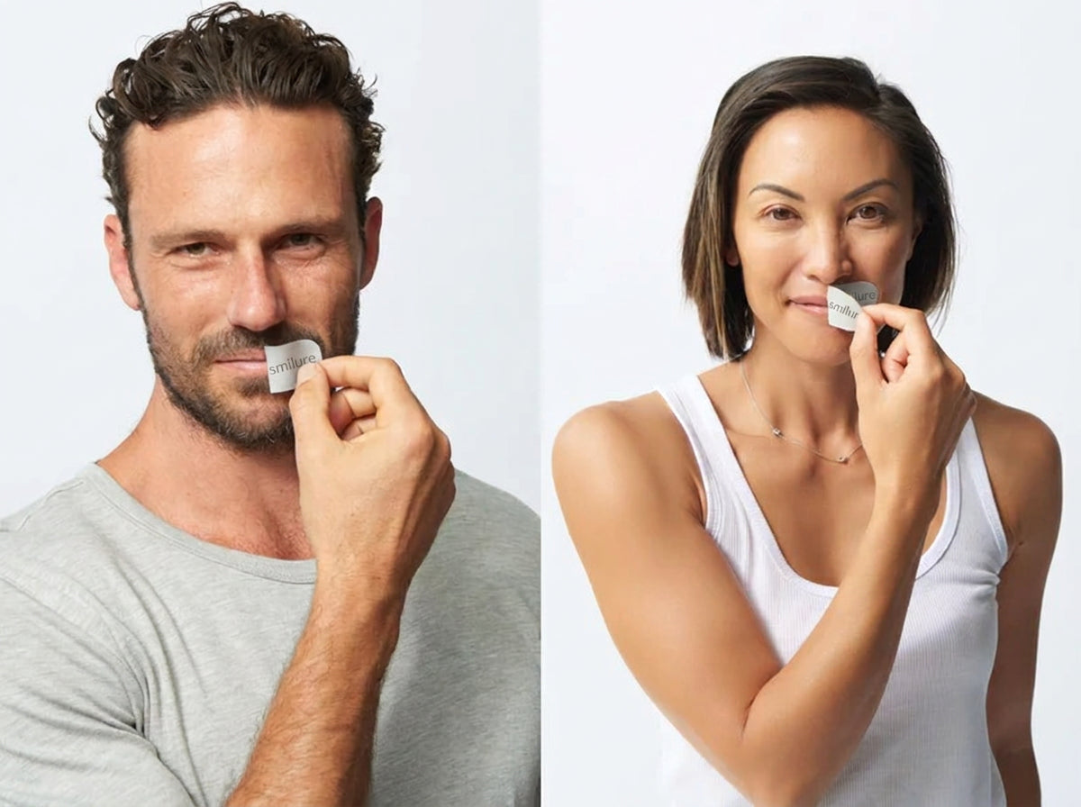 Man and woman applying Smilure mouth strips